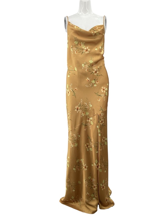 Birdy Grey Dresses & Skirts - Birdh Grey Matte Satin Gold Floral Cowl Neck Floral Dress